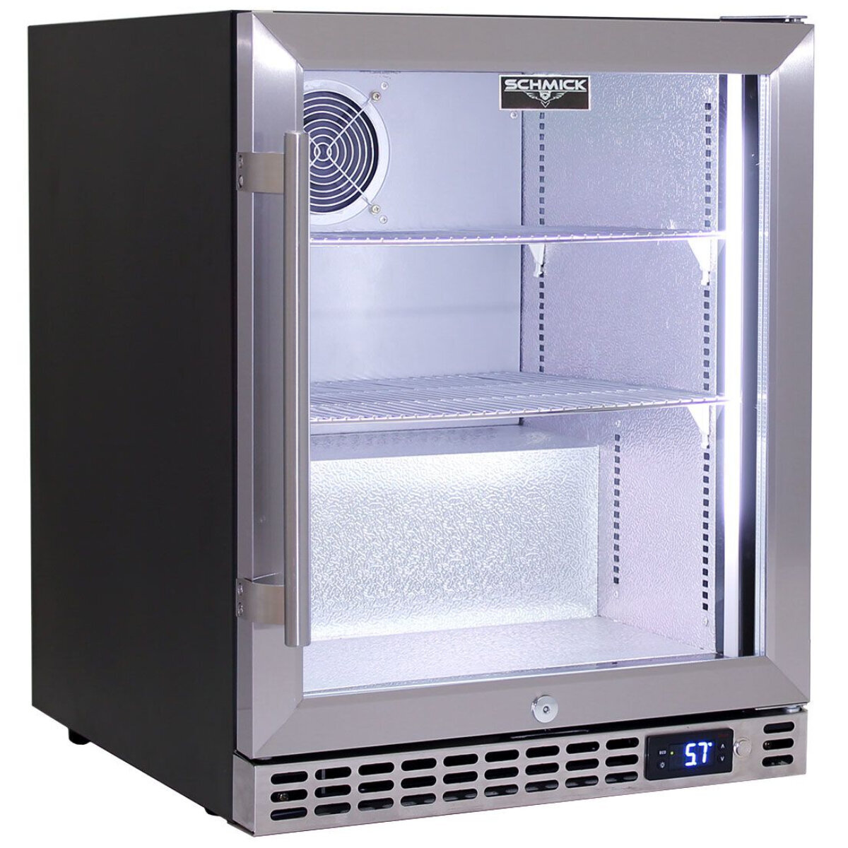 Schmick 89L Under Bench Heated Glass Stainless Steel Bar Fridge