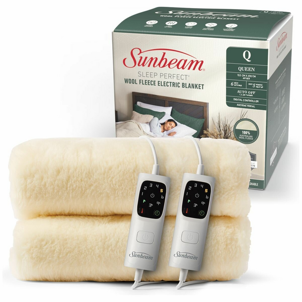 Sunbeam Sleep Perfect Wool Fleece Anti Bacterial Queen Electric