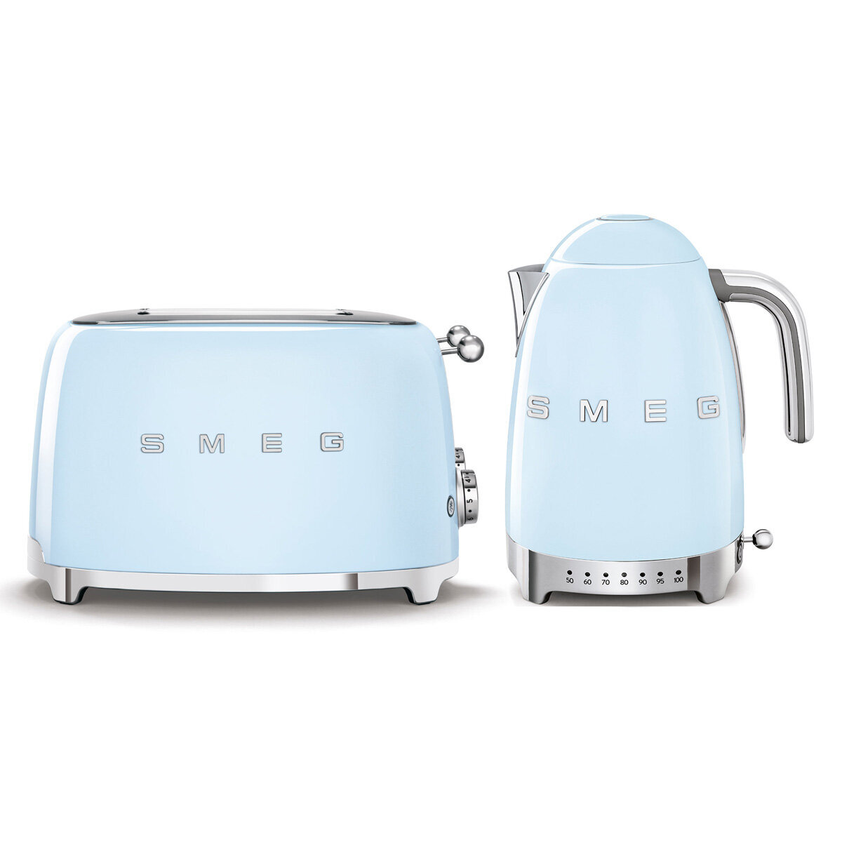 Smeg Kettle and Four Slice Toaster Breakfast Pack Pastel Blue